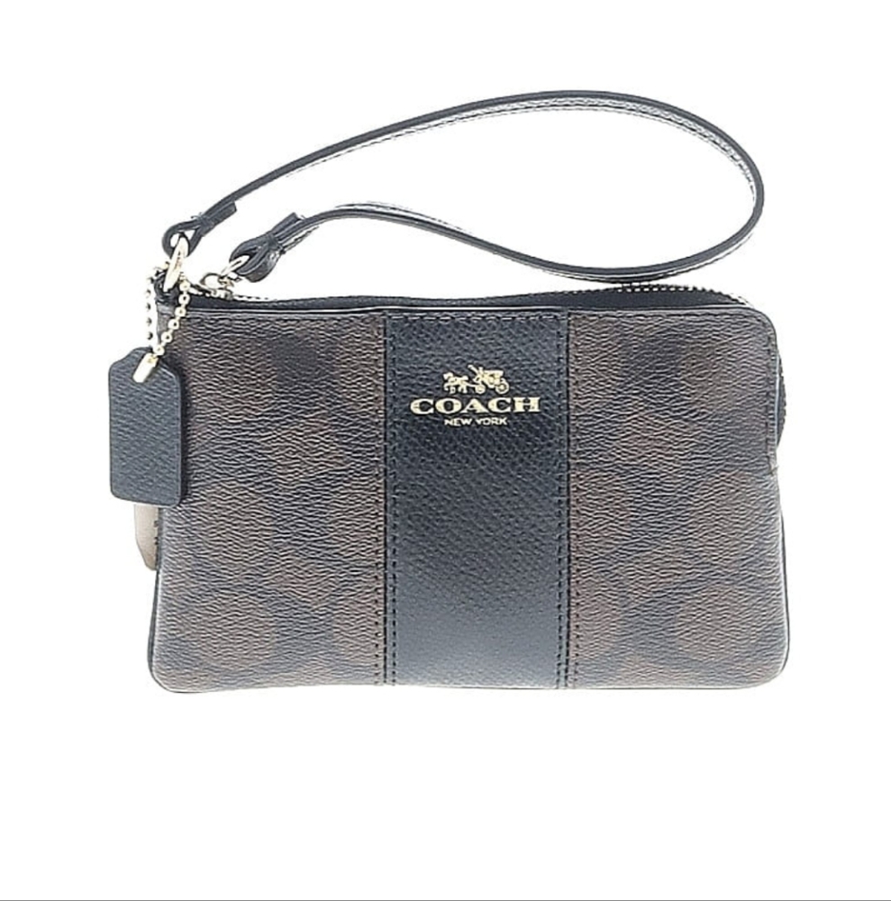 Coach Black and Brown Leather Wristlet